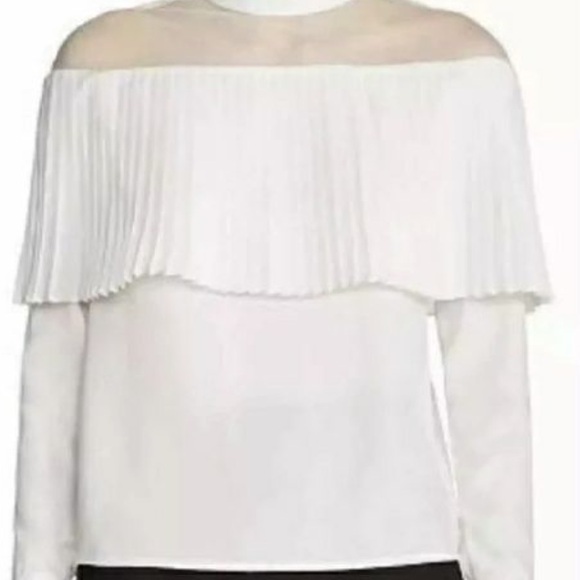 MAJE Lemia Pleated Overlay Blouse Illusion Ecru White Size S - Picture 5 of 13